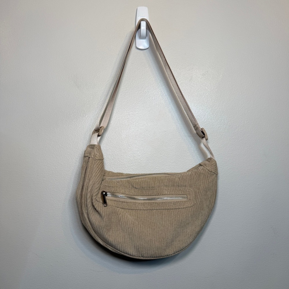 Wild Fable Tan Corduroy Crescent Crossbody Bag Adjustable Strap Beige Hobo